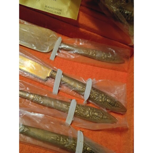 Vtg 60s Johnys Gems 9pc Cocktail Bar Set Plated Bangkok Thailand Wood Box - Picture 5 of 14